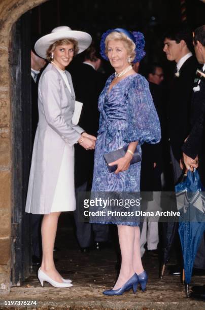 Diana, Princess of Wales with her mother Frances Shand Kydd at the wedding of Diana's brother Viscount Althorp to Victoria Lockwood at St Mary's...