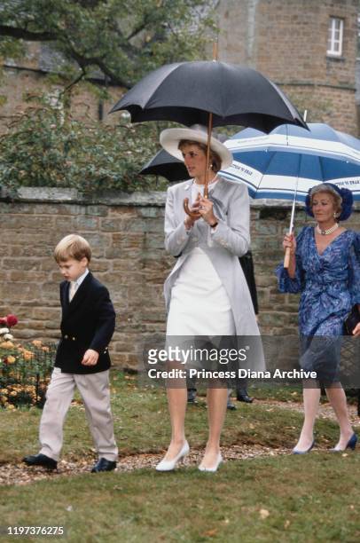 Diana, Princess of Wales , her son Prince William and her mother Frances Shand Kydd attend the wedding of Diana's brother Viscount Althorp to...