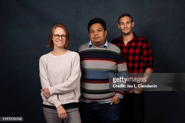 Producer Jessica Hargrave, subject Hadi Azmi and director Ryan White for Assassins' are photographed in the L.A. Times Studio at the Sundance Film...