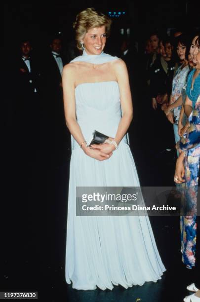 Diana, Princess of Wales attends a Royal Gala Performance of the musical 'Miss Saigon' at the Theatre Royal Drury Lane in London, 19th September...
