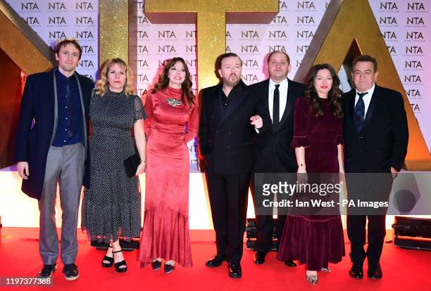 Tom Basden, Kerry Godliman, Diane Morgan, Ricky Gervais, Tony Way, Jo Hartley and guest during the National Television Awards at London's O2 Arena.