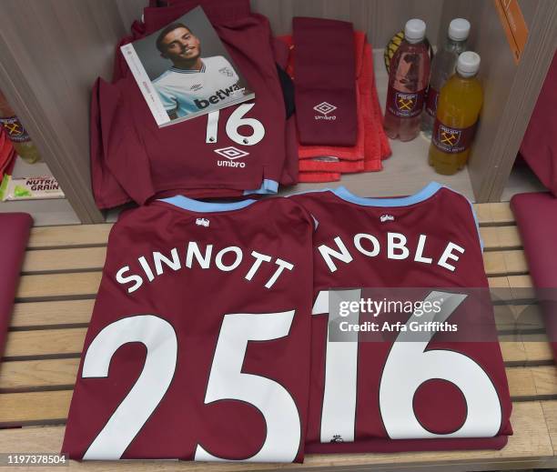 West Ham United remember Matlock Town striker Jordan Sinnott by displaying a shirt in their dressing room before the Premier League match between...