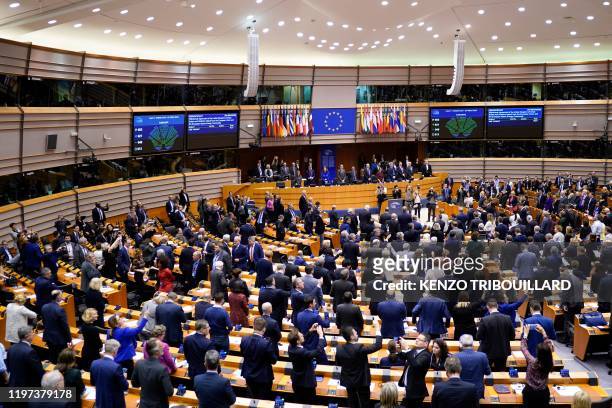 Picture taken on January 29, 2020 shows a general view of MEPs taking part in a European Parliament plenary session in Brussels on a vote on the...