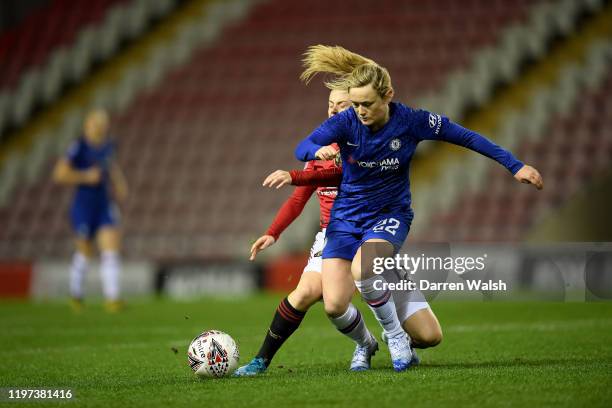 Erin Cuthbert of Chelsea and Hayley Ladd of Manchester United during the FA Women's Continental League Cup Semi-Final match between Manchester United...