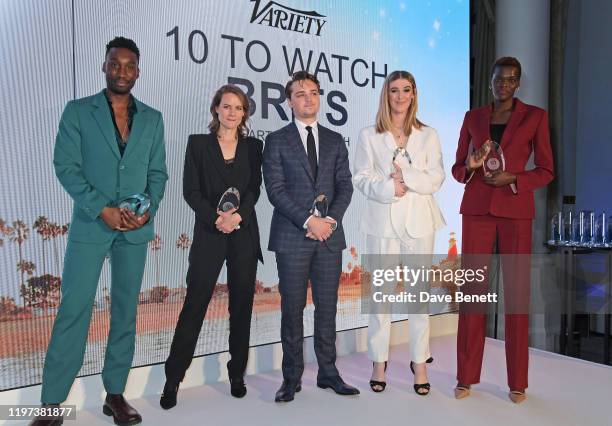 Nathan Stewart-Jarrett, Laura Solon, Dean-Charles Chapman, Honor Swinton Byrne and Sheila Atim pose onstage at the Newport Beach Film Festival 6th...