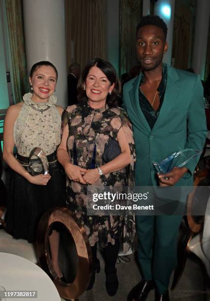 Bel Powley, Dame Pippa Harris and Nathan Stewart-Jarrett attend the Newport Beach Film Festival 6th Annual UK Honours at The Langham Hotel on January...