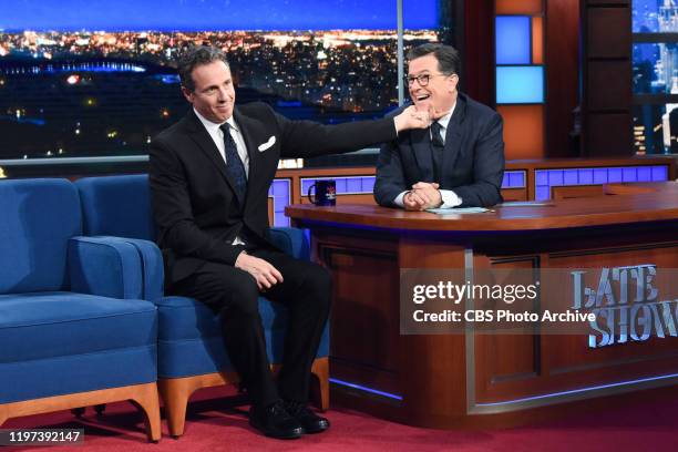 The Late Show with Stephen Colbert and guest Chris Cuomo during Thursday's January 23, 2020 show.