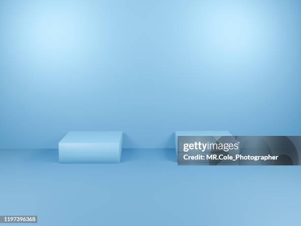 3d rendering blue cube shape stage or podium for advertisement,blue backgrounds with copy space - tradeshow template stock pictures, royalty-free photos & images