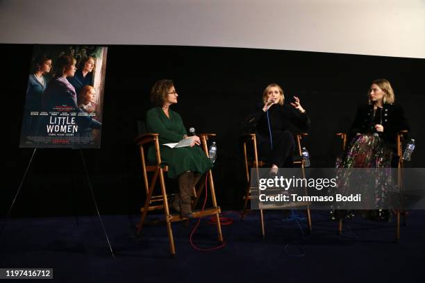 Alex Cohen, Greta Gerwig and Saoirse Ronan attend the American Cinematheque Screening Q&A Of Columbia Pictures' "Little Women" at the Egyptian...