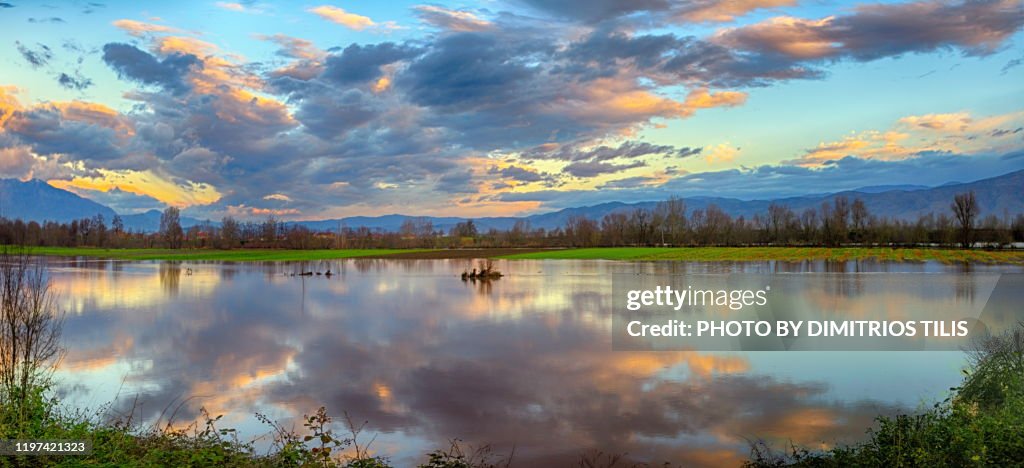 Pinios river overflowed panorama