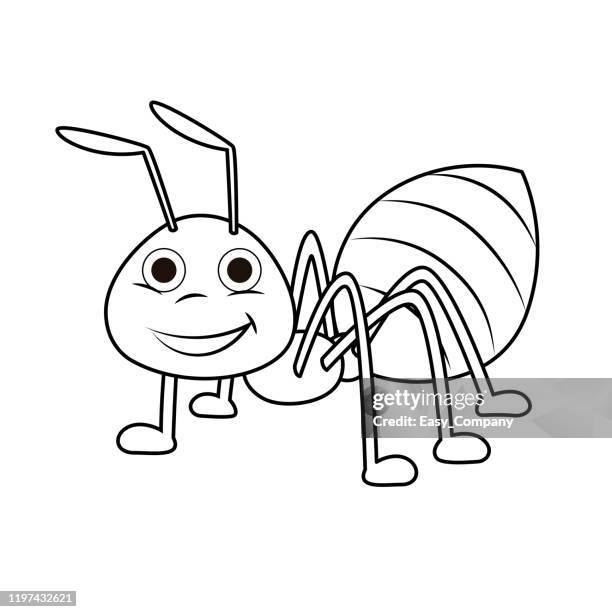 illustrazioni stock, clip art, cartoni animati e icone di tendenza di illustrazione vettoriale della faccia sorridente della formica in bianco e nero isolata su sfondo bianco. per bambini libro da colorare. - colorare