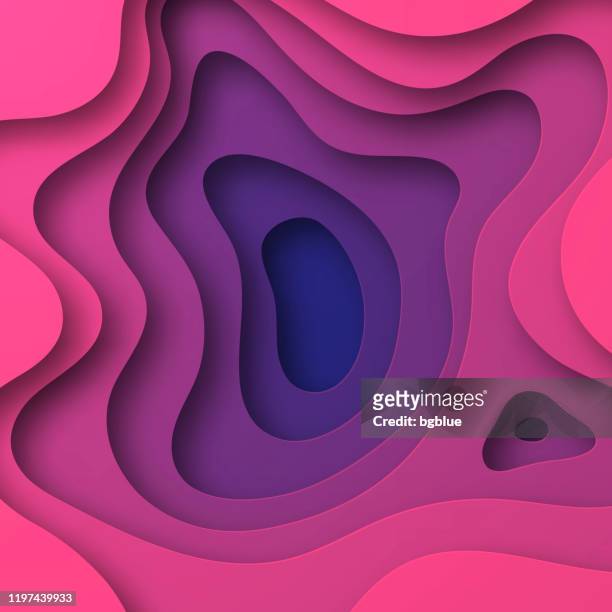 paper cut background - purple abstract wave shapes - trendy 3d design - magenta stock illustrations