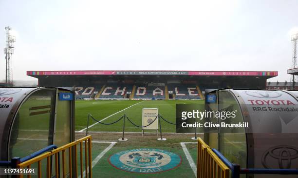 General view inside the stadium prior to the FA Cup Third Round match between Rochdale AFC and Newcastle United at Spotland Stadium on January 04,...