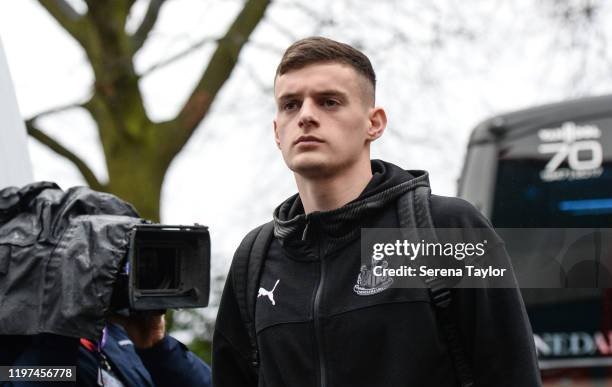 Tom Allan of Newcastle United arrives for the FA Cup Third Round match between Rochdale AFC and Newcastle United at Spotland Stadium on January 04,...