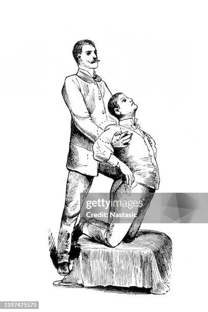 knee gap standing shoulder lift - hoisted stock illustrations