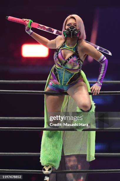 Hana Kimura looks on during the New Japan Pro-Wrestling 'Wrestle Kingdom 14' at the Tokyo Dome on January 04, 2020 in Tokyo, Japan.