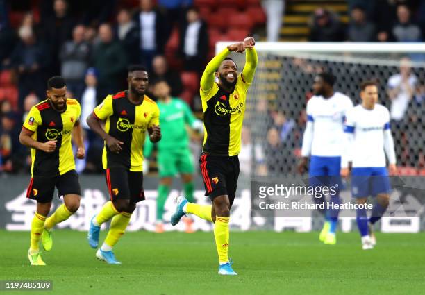 Nathaniel Chalobah of Watford celebrates after scoring his team's second goal during the FA Cup Third Round match between Watford FC and Tranmere...
