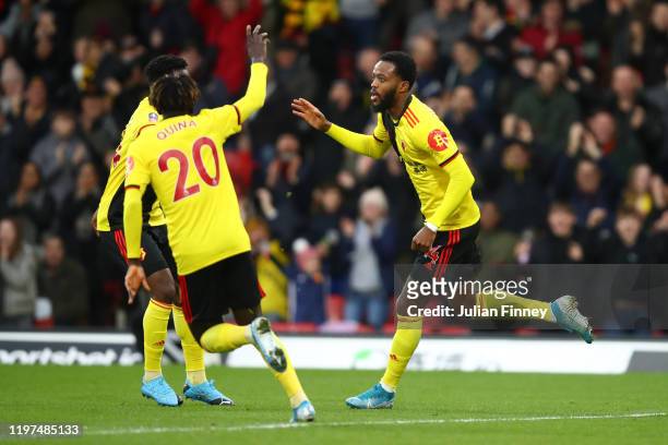 Nathaniel Chalobah of Watford celebrates with teammates after scoring his team's second goal during the FA Cup Third Round match between Watford FC...