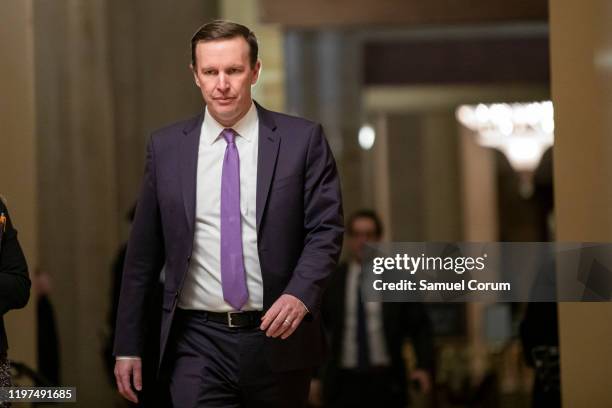 Sen. Chris Murphy returns to the Senate floor following a recess in the Senate impeachment trial of President Donald Trump on January 29, 2020 in...