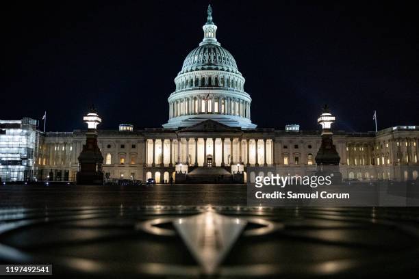 The Senate impeachment trial of President Donald Trump continues into the night on January 29, 2020 in Washington, DC. Today the trial entered the...