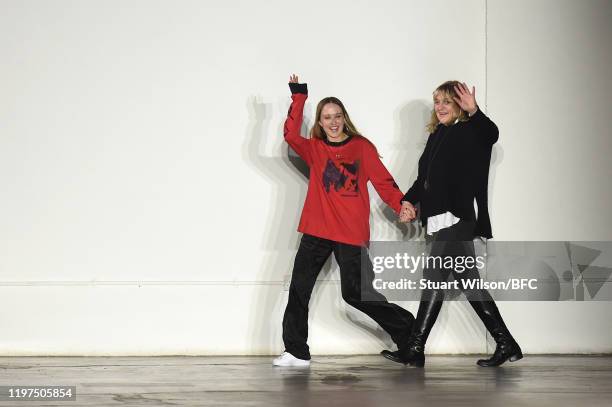 Fashion designer Bethany Williams on the runway after her show during London Fashion Week Men's January 2020 at the BFC Show Space on January 04,...