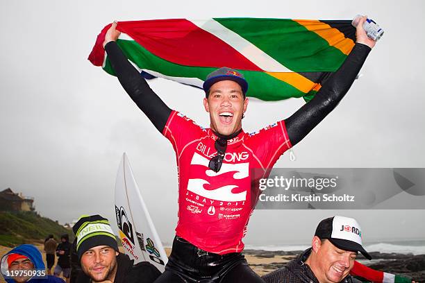 Jordy Smith of South Africa wins the Billabong Pro Jeffreys Bay on July 24, 2011 in Jeffreys Bay, South Africa.