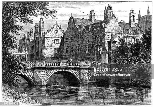 wren bridge of st john’s college at the university of cambridge in cambridge, england - 19th century - cambridge bridge stock illustrations