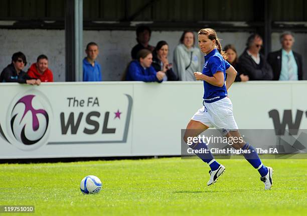 Rachel Unitt of Everton in action during the FA WSL match between Everton Ladies FC and Chelsea Ladies FC at the Arriva Stadium on July 24, 2011 in...