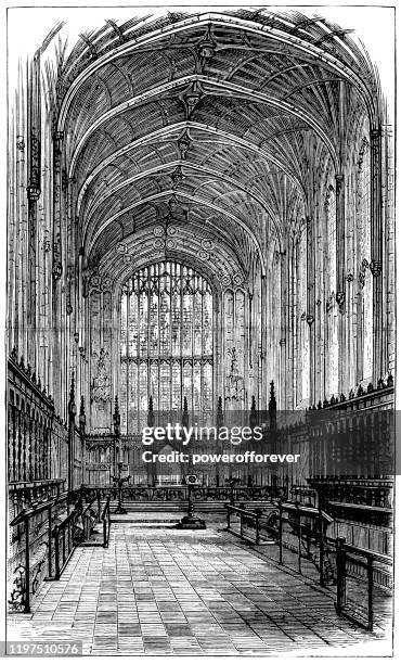 king’s college chapel at the university of cambridge in cambridge, england - 19th century - kings college chapel cambridge stock illustrations