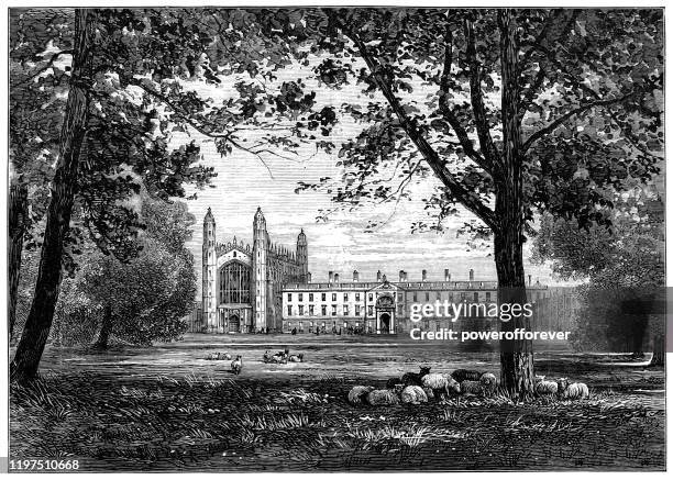 king’s college at the university of cambridge in cambridge, england - 19th century - kings college chapel cambridge stock illustrations
