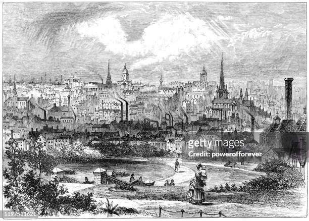 the city of birmingham in west midlands, england - 19th century - birmingham west midlands stock illustrations