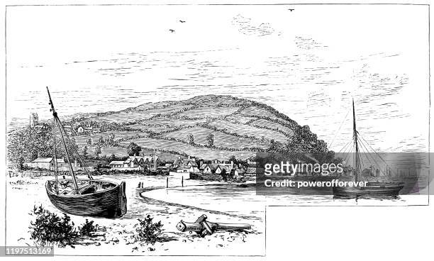 the town of minehead in somerset, england - 19th century - estuary stock illustrations