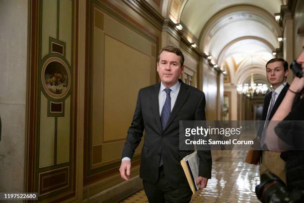 Sen. Michael Bennet leaves the U.S. Capitol after the Senate impeachment trial of President Donald Trump was adjourned for the day on January 29,...