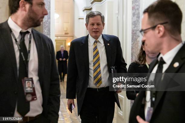 Sen. Steve Daines leaves the U.S. Capitol after the Senate impeachment trial of President Donald Trump was adjourned for the day on January 29, 2020...