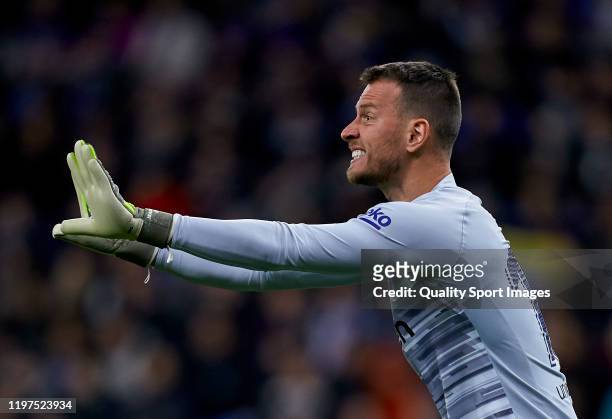 Norberto Murara Neto of FC Barcelona reacts during the Liga match between RCD Espanyol and FC Barcelona at RCDE Stadium on January 04, 2020 in...
