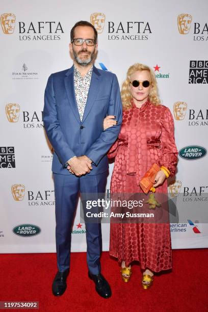 Eric White and Patricia Arquette attend The BAFTA Los Angeles Tea Party at Four Seasons Hotel Los Angeles at Beverly Hills on January 04, 2020 in Los...