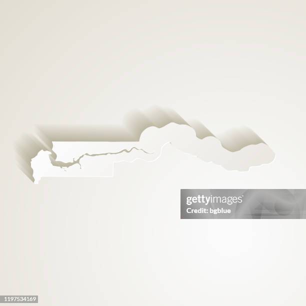 gambia map with paper cut effect on blank background - gold border stock illustrations
