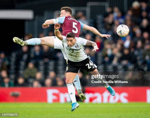 James Chester of Aston Villa in action during the FA Cup Third Round match between Fulham and Aston Villa at Craven Cottage on January 04, 2020 in...