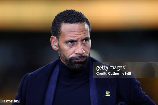 Rio Ferdinand pitchside for BT Sport television during the FA Cup Third Round match between Wolverhampton Wanderers and Manchester United at Molineux...