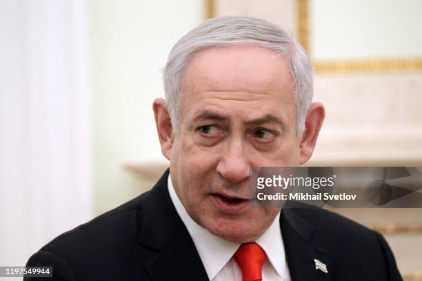 Israeli Prime Minister Benjamin Netanyahu dduring his meeting with Russian President Vladimir Putin dduring their meeting at the Kremlin on January...