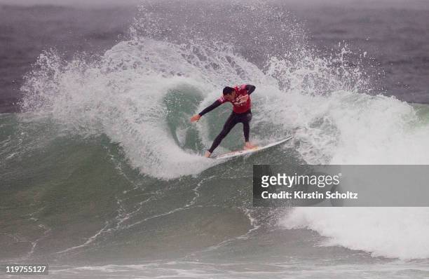 Jordy Smith of South Africa surfs to victory at the Billabong Pro Jeffreys Bayon July 24, 2011 in Jeffreys Bay, South Africa.