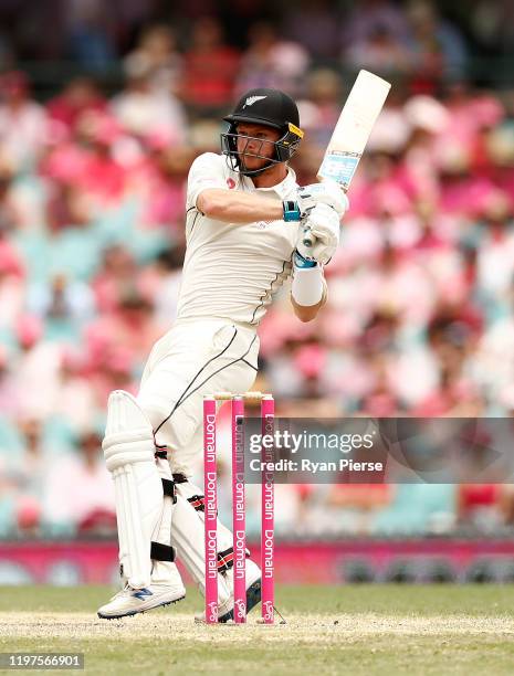 Glenn Phillips of New Zealand bats during day three of the Third Test match in the series between Australia and New Zealand at Sydney Cricket Ground...