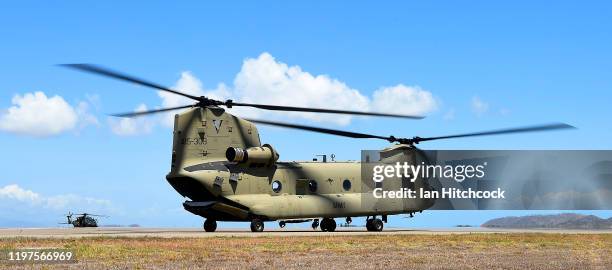 Chinook from the 5th Aviation Regiment is seen deploying from Townsville on January 05, 2020 in Townsville, Australia. The aircraft will provide...