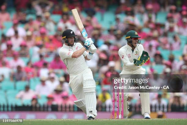 Glenn Phillips of New Zealand bats during day three of the Third Test match in the series between Australia and New Zealand at Sydney Cricket Ground...