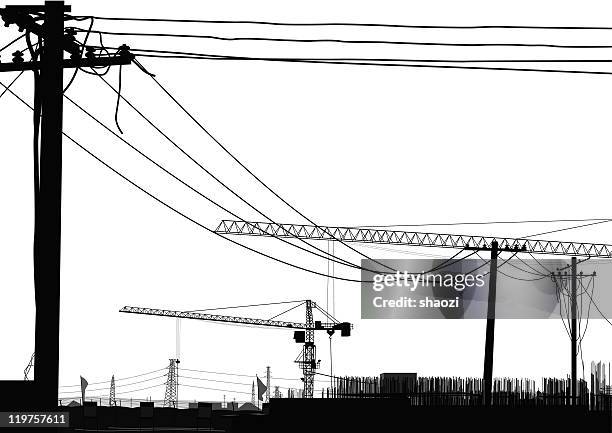construction site,non-completion building - wire rope stock illustrations