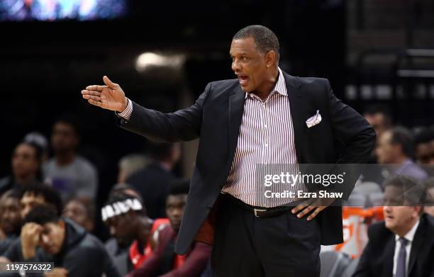 Head coach Alvin Gentry of the New Orleans Pelicans shouts to his team during their game against the Sacramento Kings at Golden 1 Center on January...