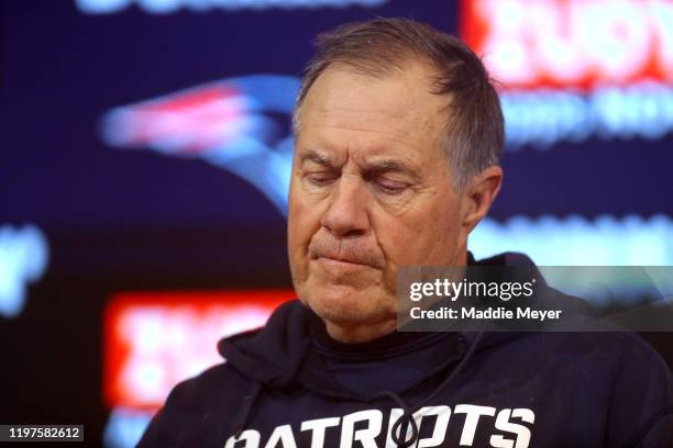 Head coach Bill Belichick of the New England Patriots addresses the media in a press conference following the Patriots 20-13 loss to the Tennessee...