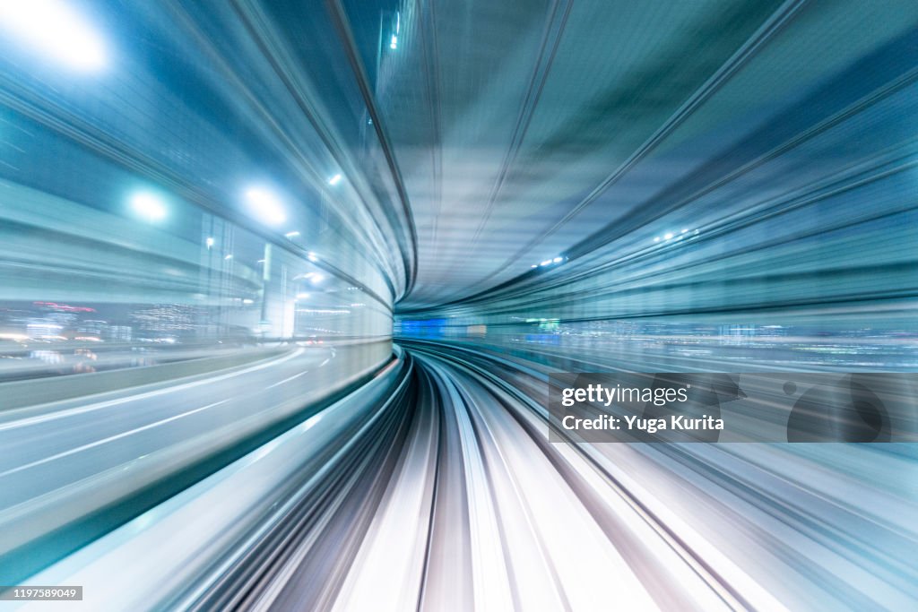 Futuristic POV Image of a High Speed Vehicle Moving Forward