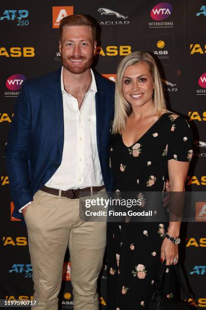 New Zealand Black Cap Martin Guptill and his wife Laura McGoldrick pose for a photograph during the 2020 ASB Classic Players Party at Soul Bar on...