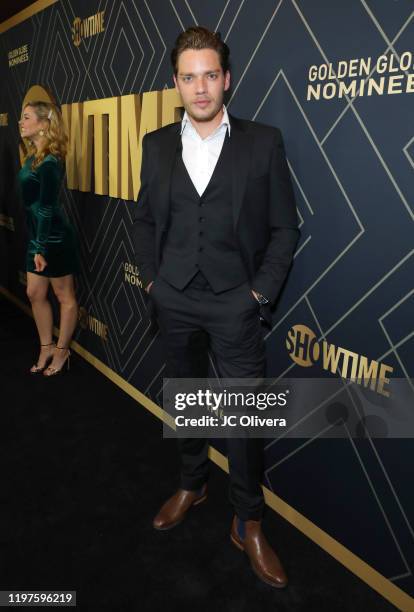 Actor Dominic Sherwood attends Showtime's Golden Globe Nominees Celebration at Sunset Tower Hotel on January 04, 2020 in West Hollywood, California.